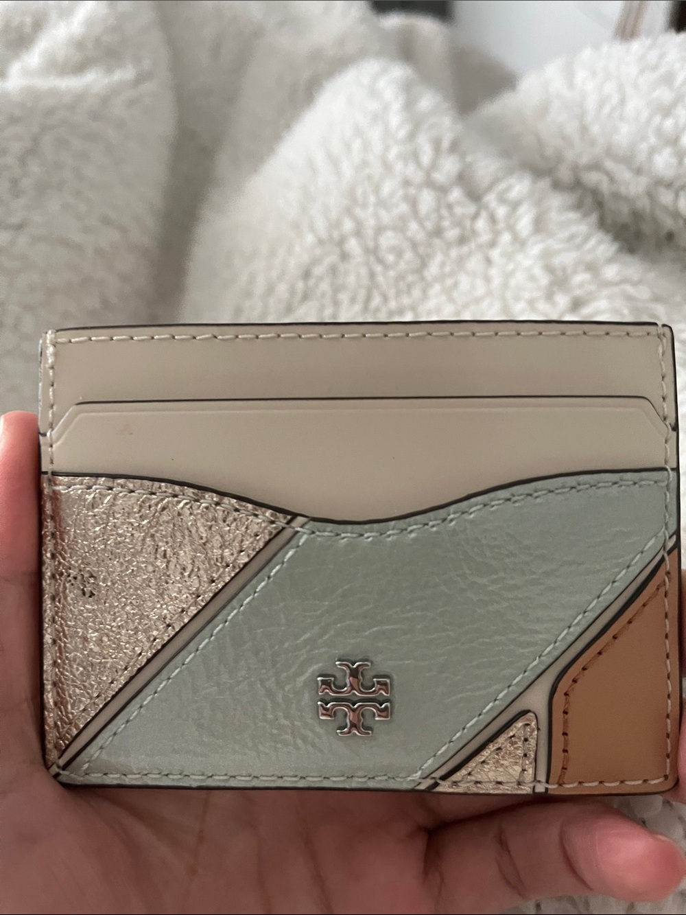 Tory Burch Cream, Mint & Metallic Leather Card Holder